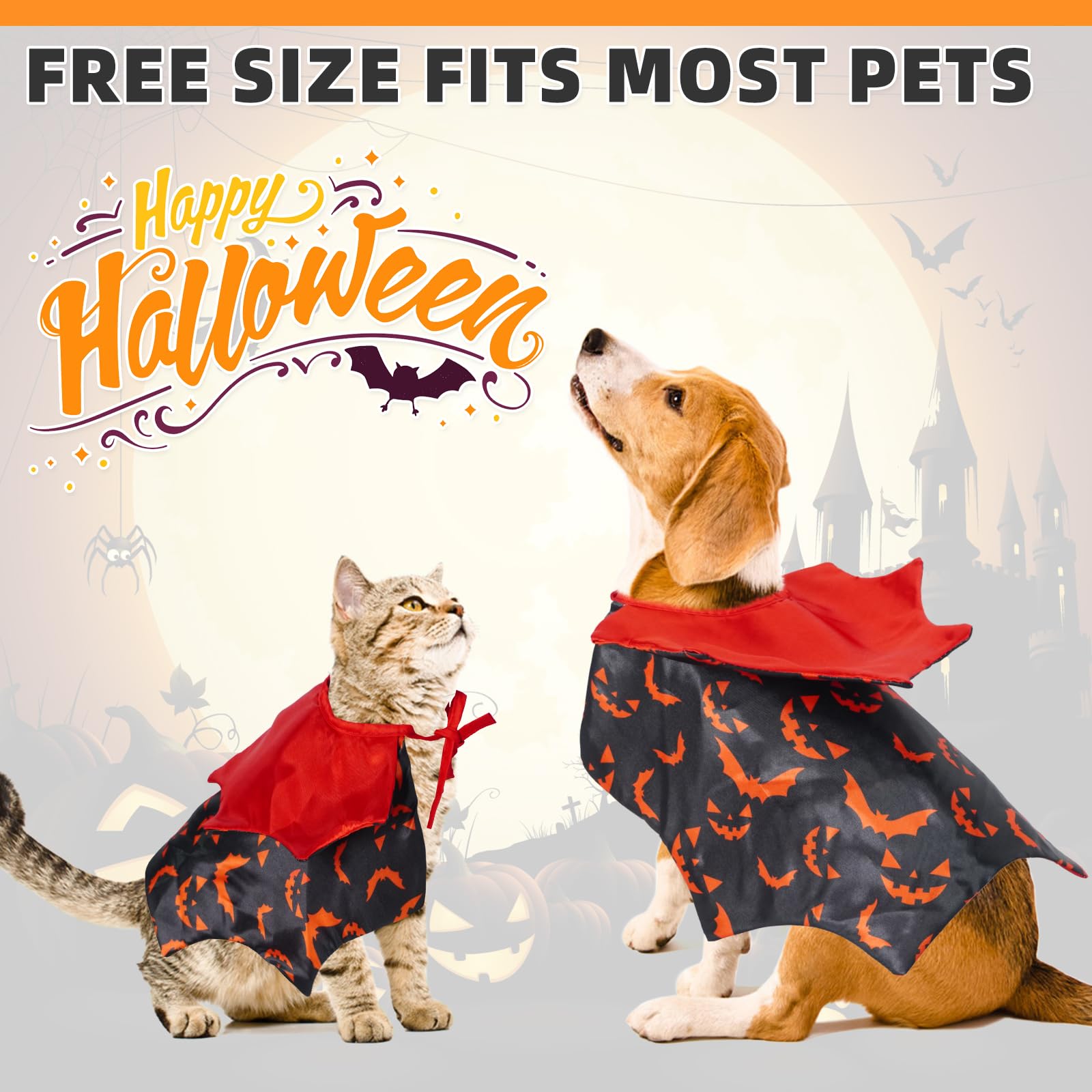 Pumpkin Cape & Hat Set for Small to Large Pets, Funny Holiday