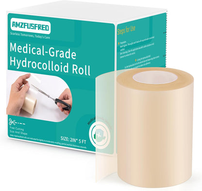 Upadated Hydrocolloid Bandages,2in*5ft Hydrocolloid Roll for Wound Care,Medical-Grade Hydrocolloid Patch Bandages with Self-Adhesive, Flexible & Waterproof DIY Size & Shape (2in*5ft)