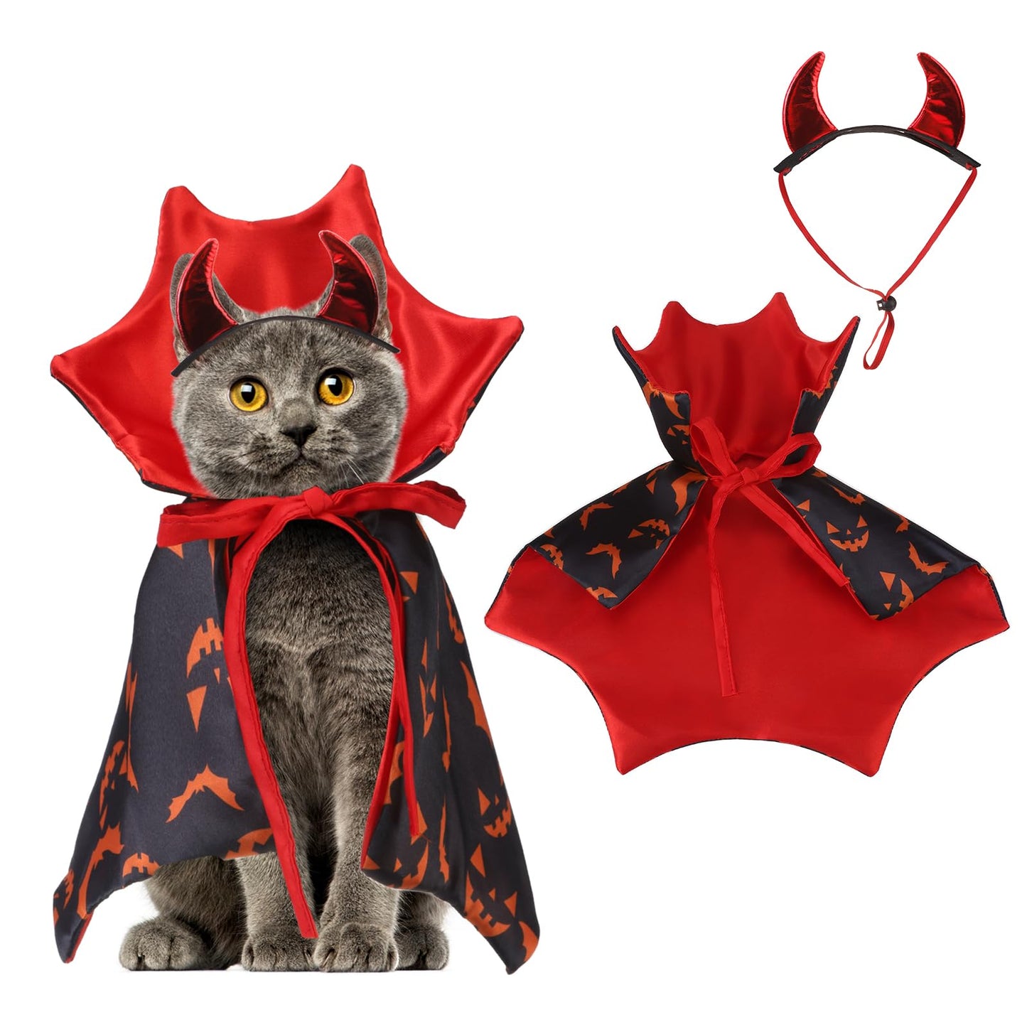Pumpkin Cape & Hat Set for Small to Large Pets, Funny Holiday