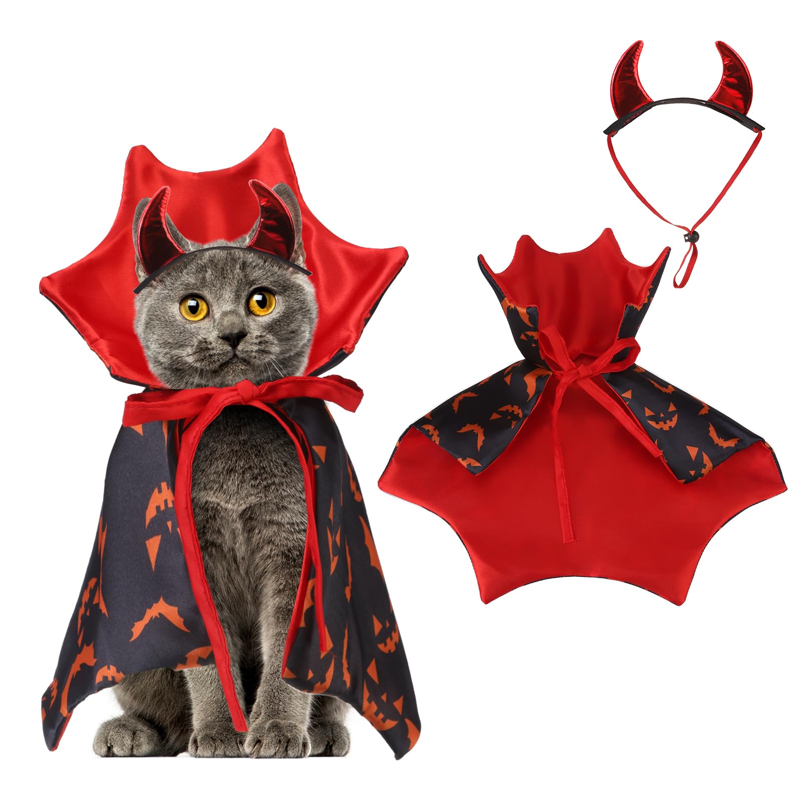 Pumpkin Cape & Hat Set for Small to Large Pets, Funny Holiday