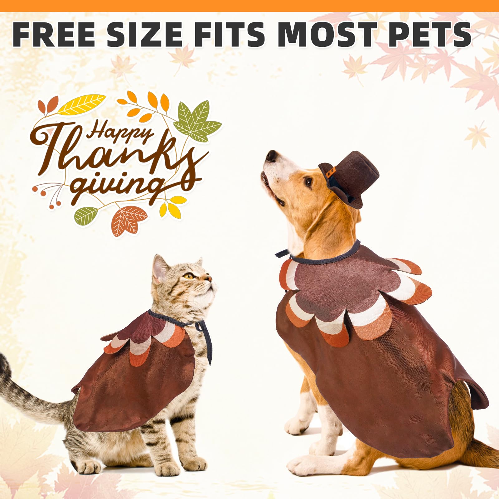 Pumpkin Cape & Hat Set for Small to Large Pets, Funny Holiday