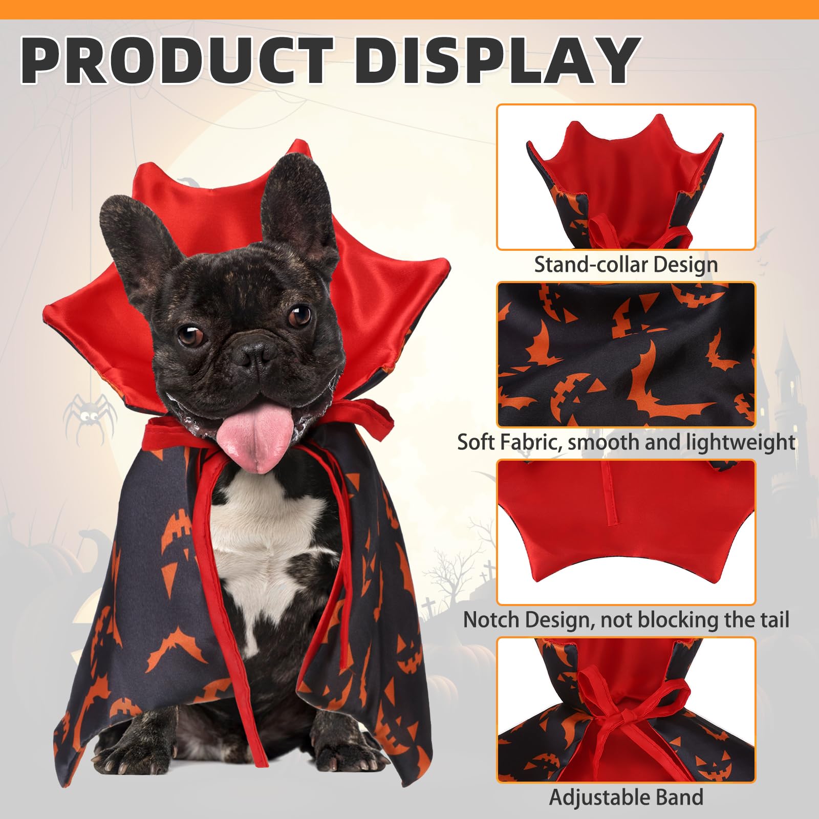 Pumpkin Cape & Hat Set for Small to Large Pets, Funny Holiday