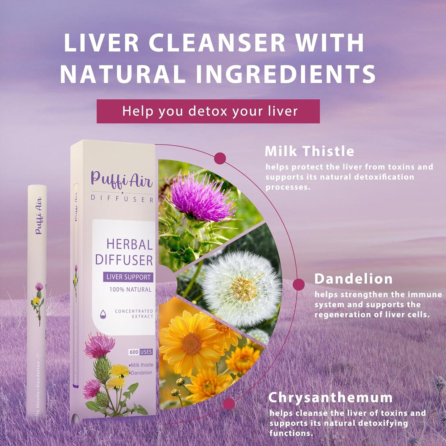 Upgraded Herbal Diffuser Pen for Liver Detox with Extracts of Milk Thistle, Dandelion, Chrysanthemum, and Mint - 600 Uses