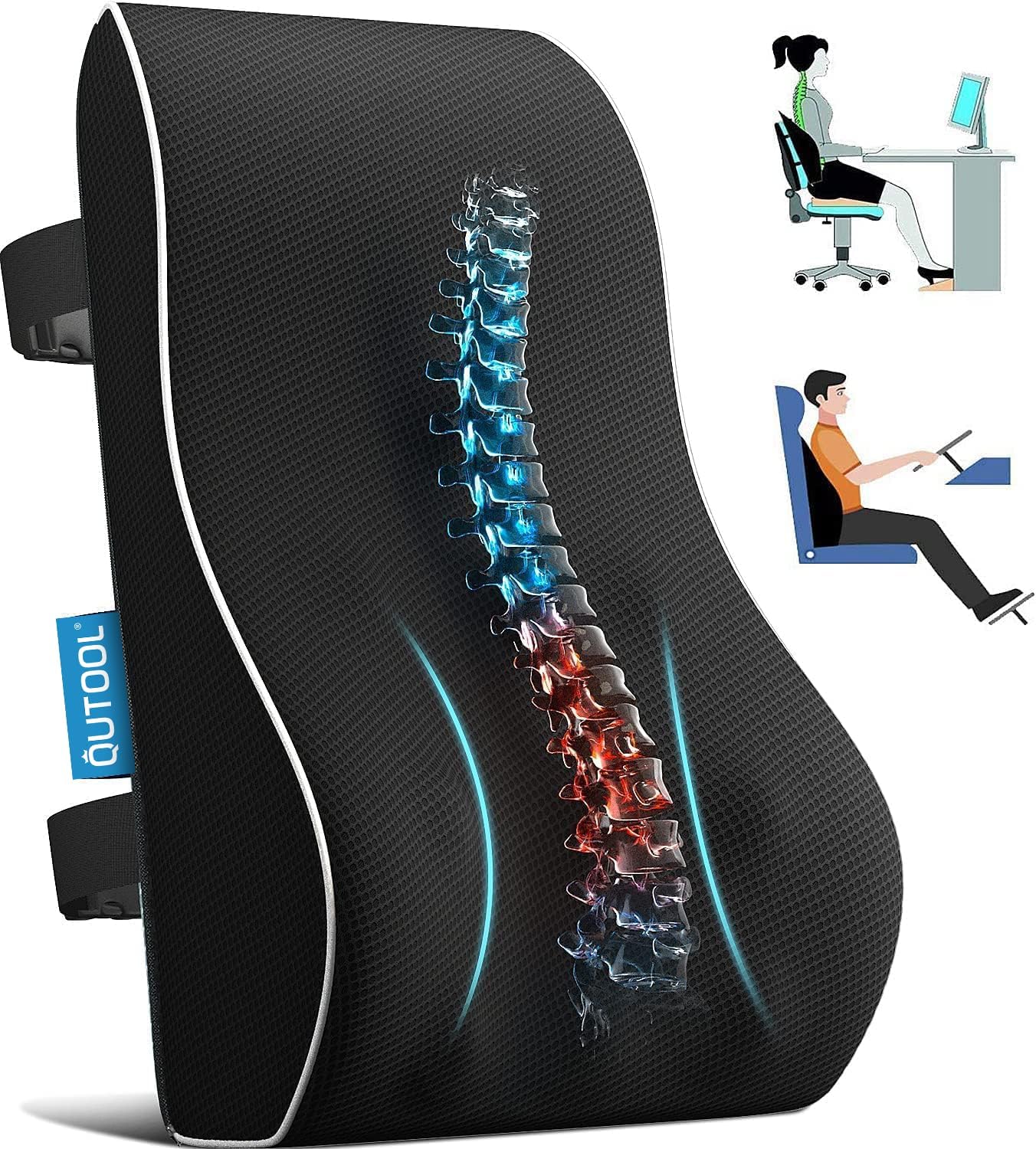 Lumbar Support Pillow for Office Chair With Mesh Cover Double Adjustable Straps