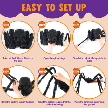 JOYIN 5ft Giant Halloween Spider – Large Black Spider for Outdoor Yard
