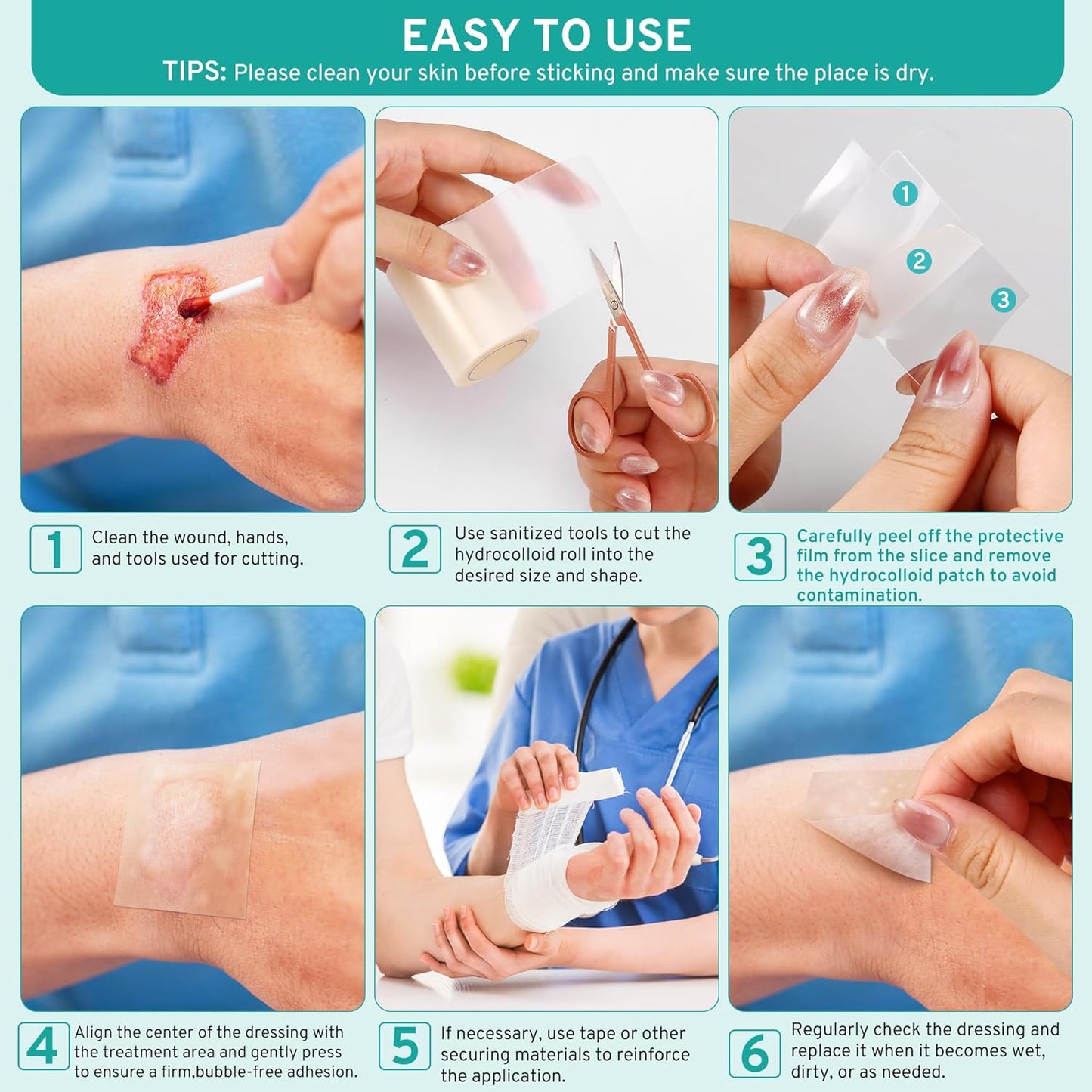 Upadated Hydrocolloid Bandages,2in*5ft Hydrocolloid Roll for Wound Care,Medical-Grade Hydrocolloid Patch Bandages with Self-Adhesive, Flexible & Waterproof DIY Size & Shape (2in*5ft)