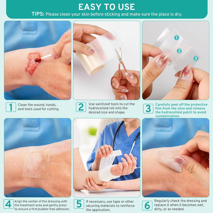 Upadated Hydrocolloid Bandages,2in*5ft Hydrocolloid Roll for Wound Care,Medical-Grade Hydrocolloid Patch Bandages with Self-Adhesive, Flexible & Waterproof DIY Size & Shape (2in*5ft)