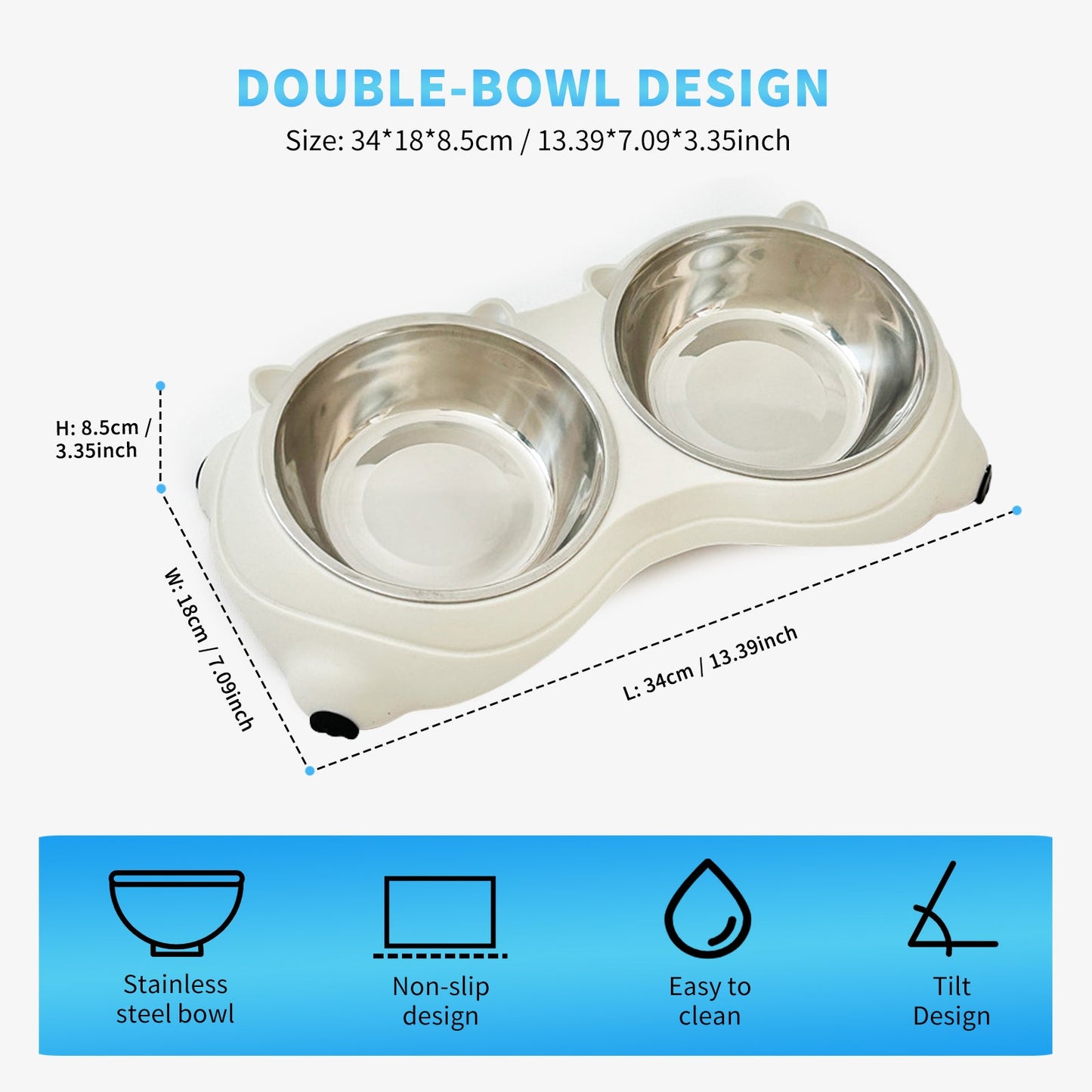 Double Stainless Steel Pet Bowls with Non-Slip Base