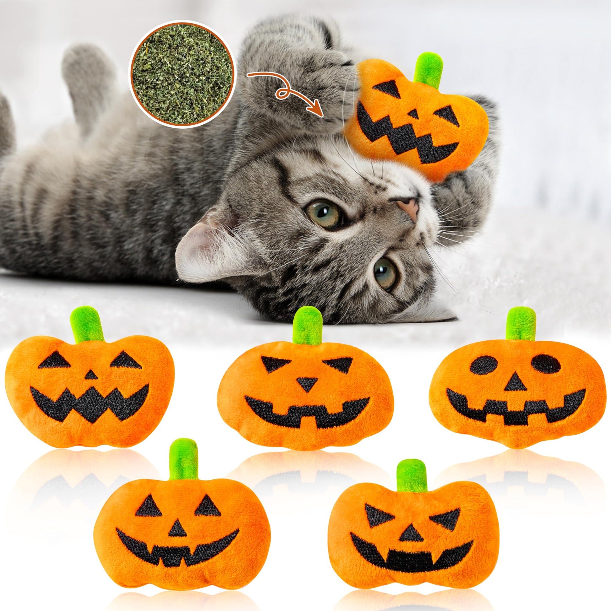 MALLMALL6 Halloween Catnip Toys – 5pcs Pumpkin Teething Set for Kittens & Cats