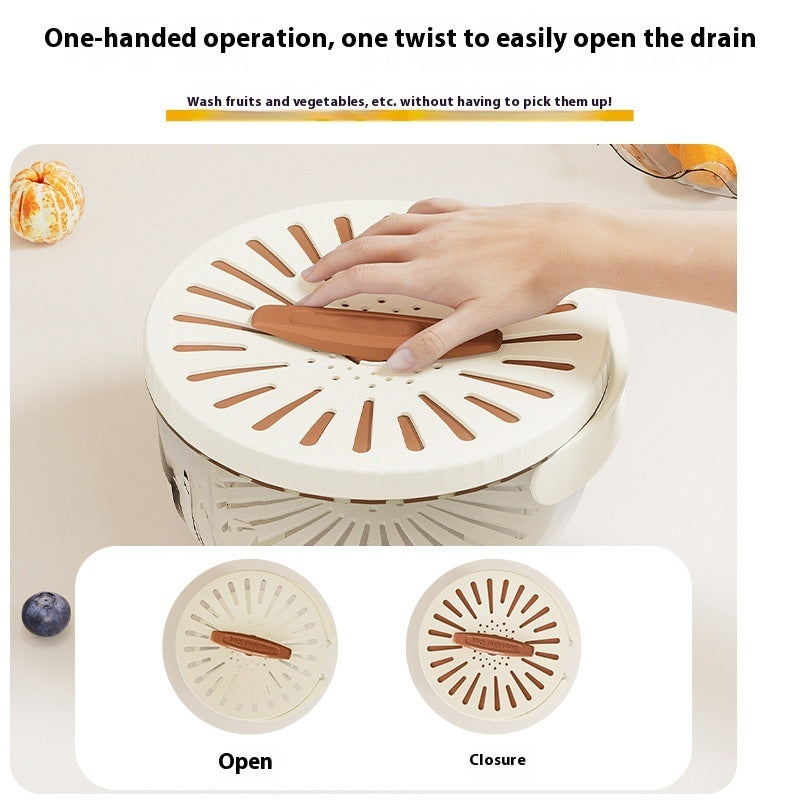Multifunctional Washing Bowl – Foldable Drain Basket with Lid