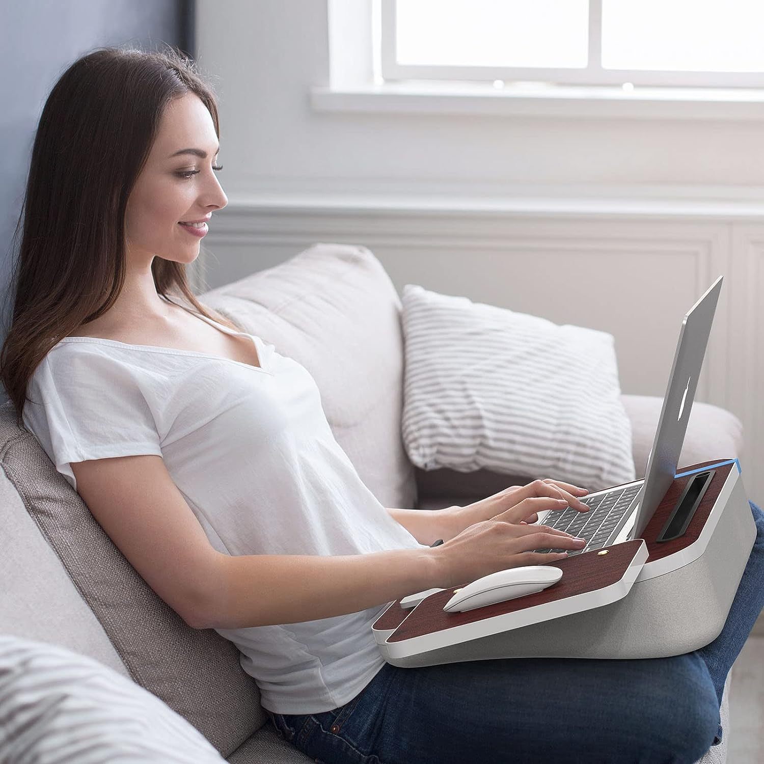 Lap Desk With Cushion, Tablet Holder And Detachable Mouse Tray,