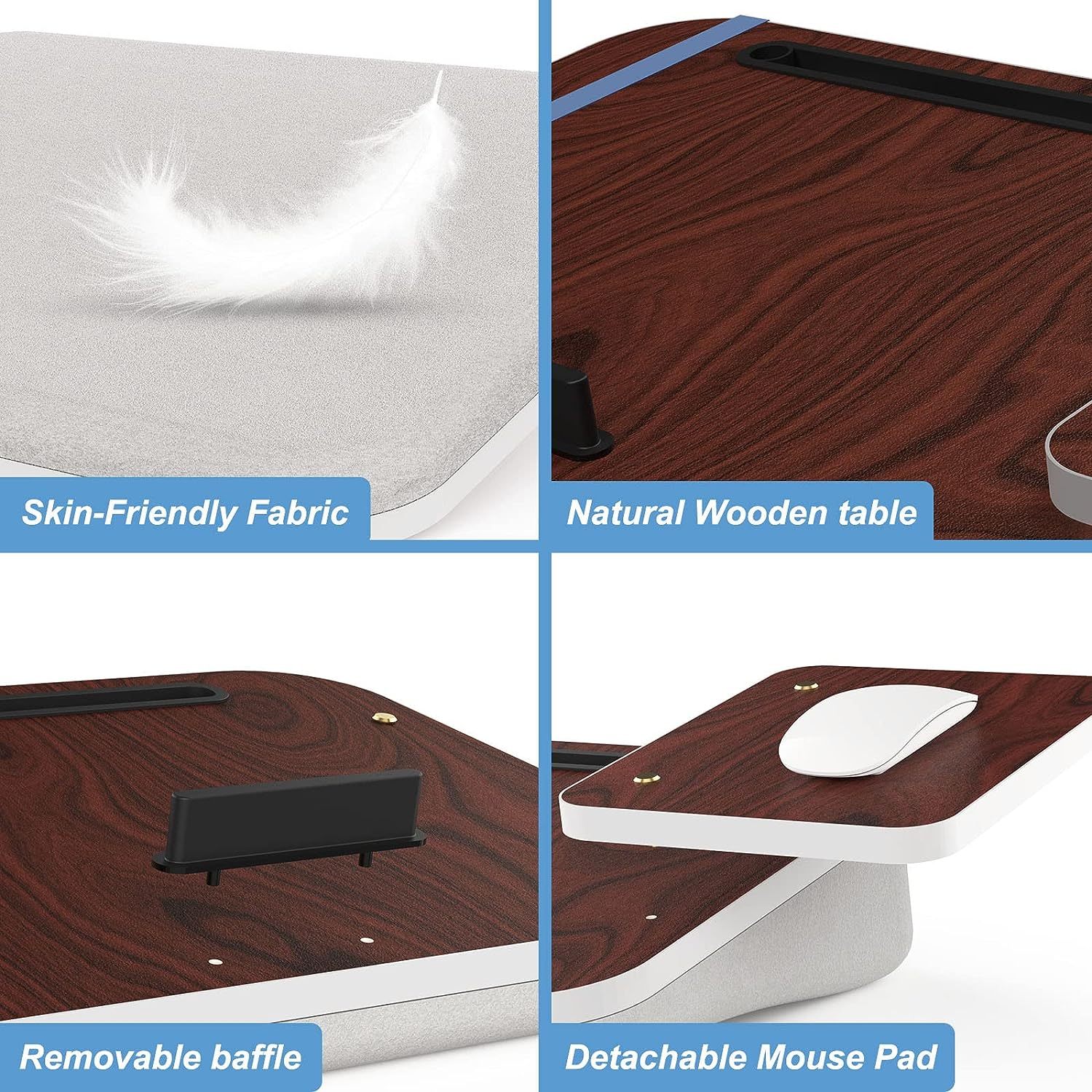 Lap Desk With Cushion, Tablet Holder And Detachable Mouse Tray,
